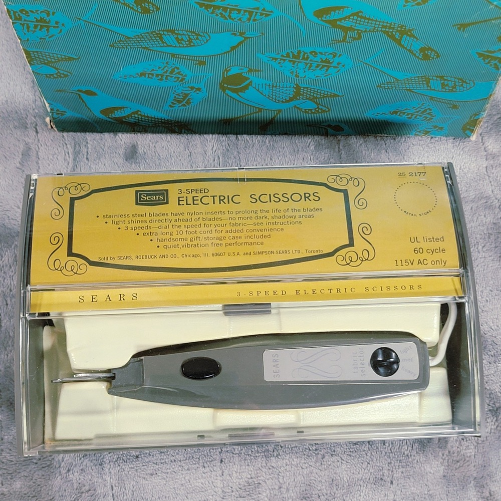 Sears Electric Scissors Vintage 3-Speed Grey White 25 2177 with Original Box